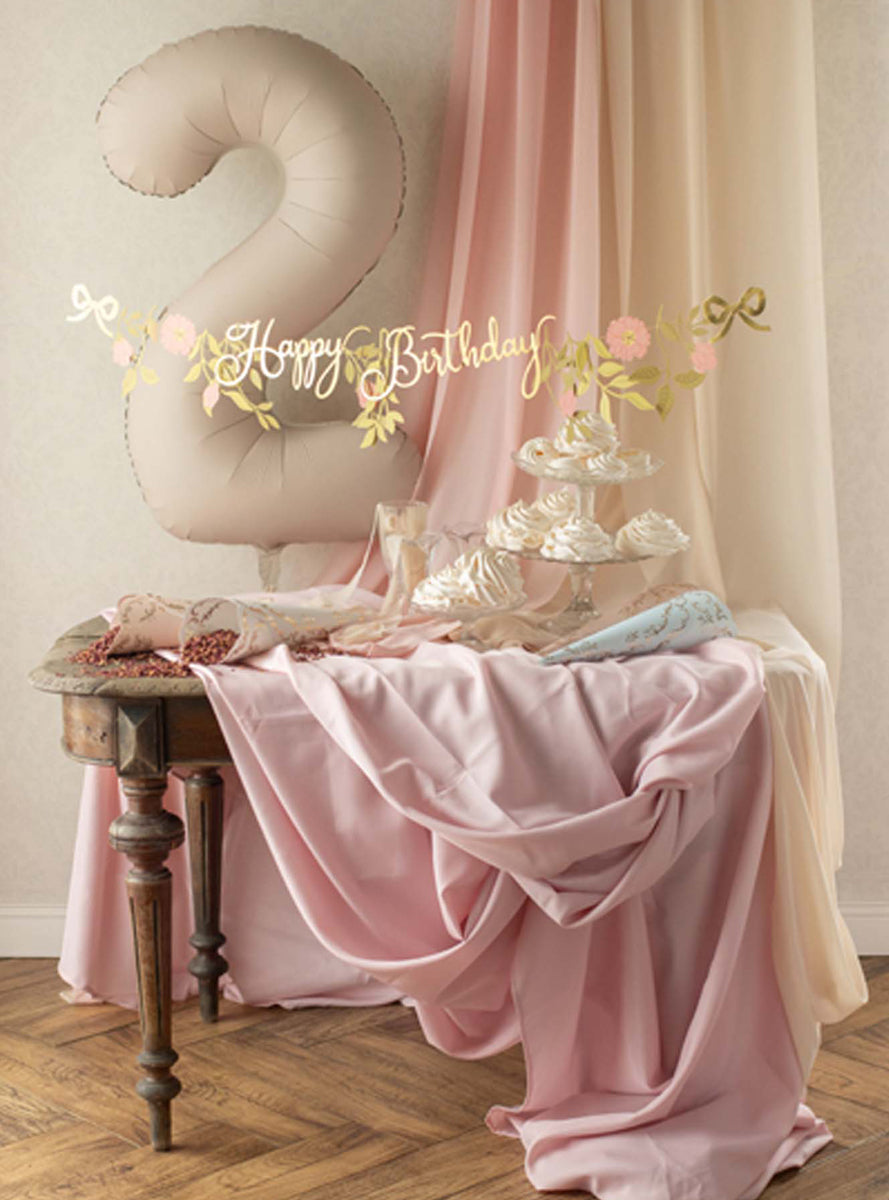 Happy Birthday 130cm Long Pink and Gold Floral Party Banner - Lifestyle Image 2