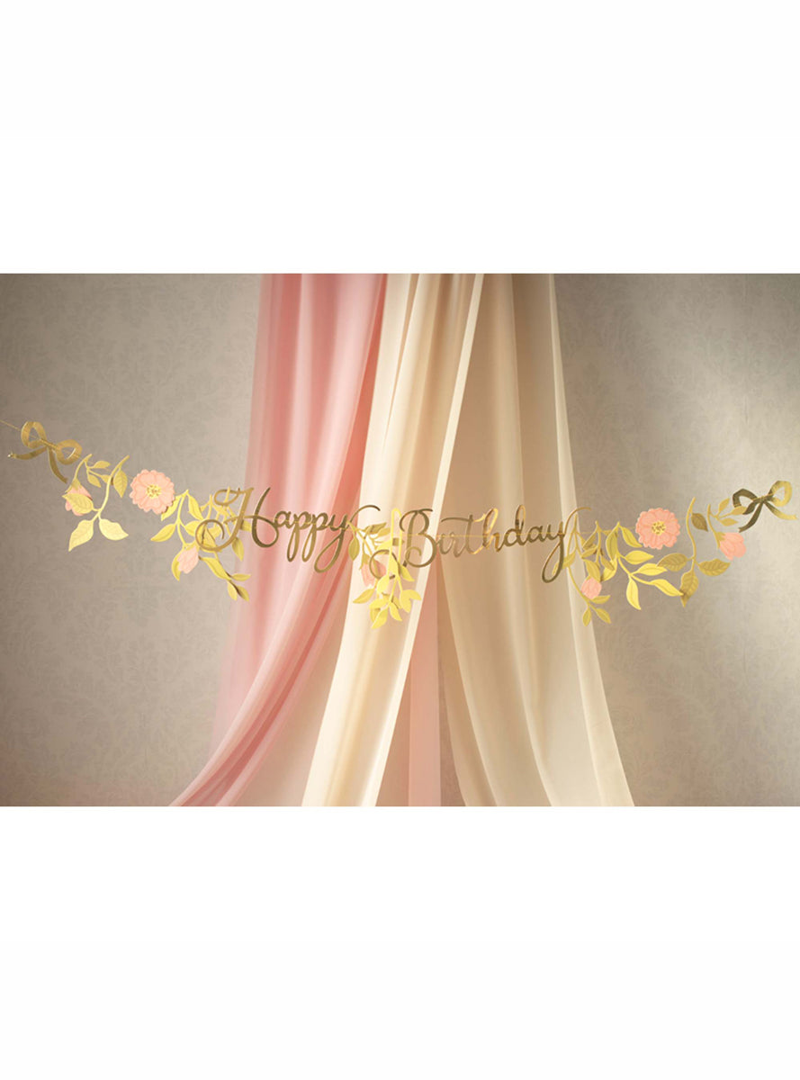 Happy Birthday 130cm Long Pink and Gold Floral Party Banner - Lifestyle Image 3