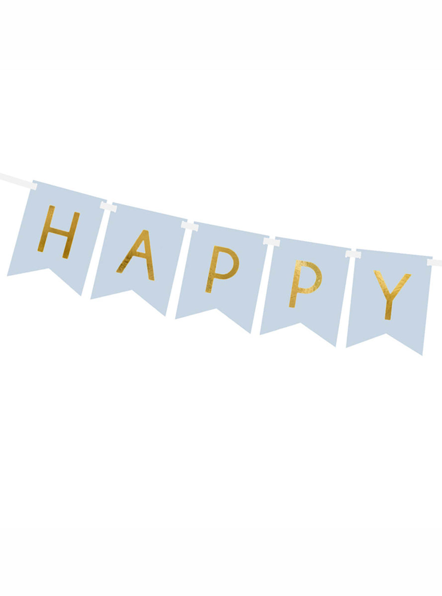 Happy Birthday 175cm Light Blue Party Bunting - Close Image