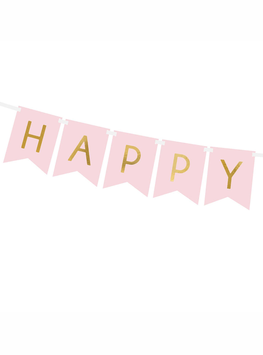 Happy Birthday 175cm Light Pink Party Bunting - Close Image
