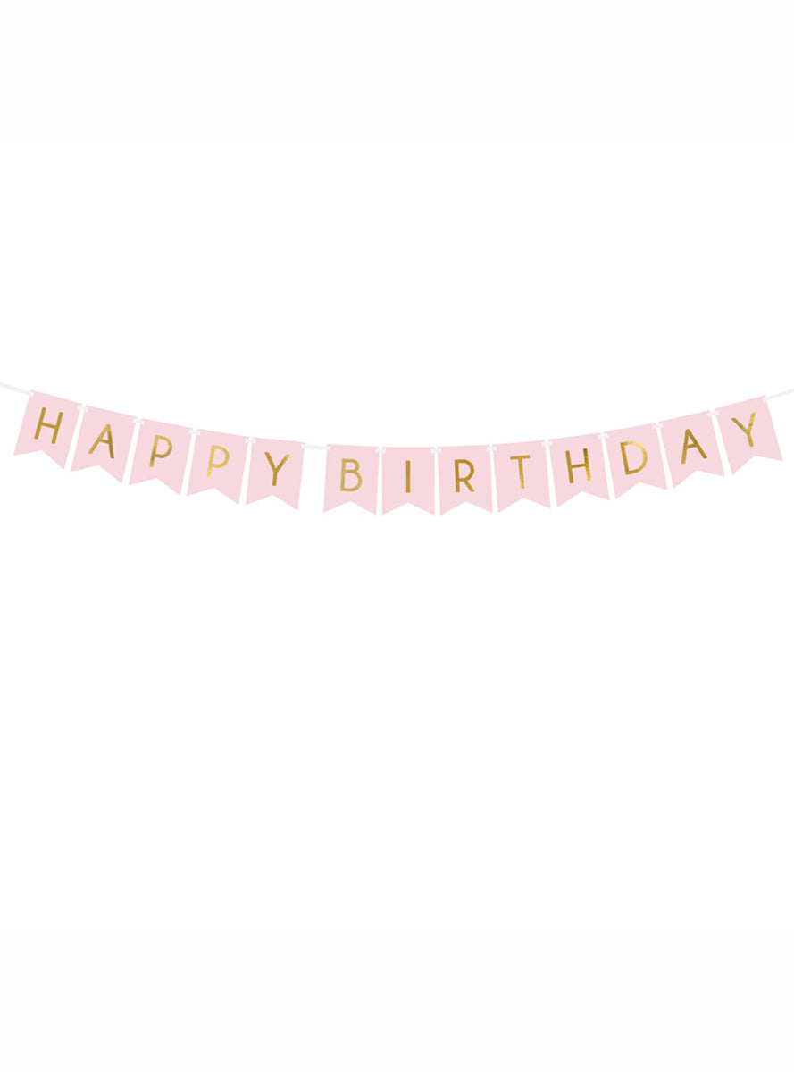 Happy Birthday 175cm Light Pink Party Bunting - Main Image