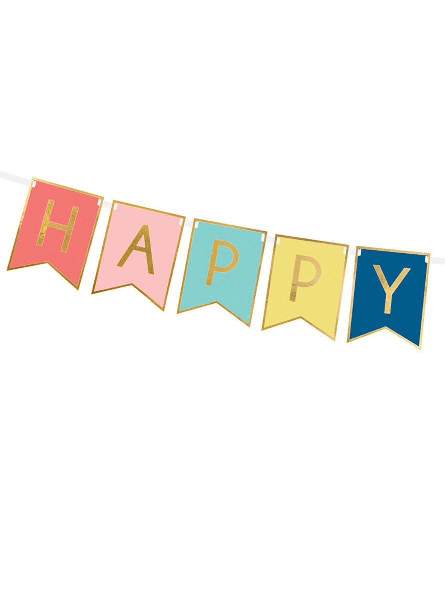 Happy Birthday 175cm Rainbow Party Bunting - Close Image
