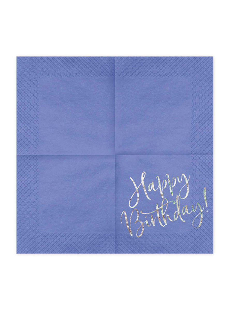 Happy Birthday 20 Pack Blue Holographic Lunch Napkins - Unfolded Image