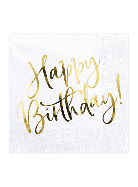 Happy Birthday 20 Pack Gold Lunch Napkins - Main Image