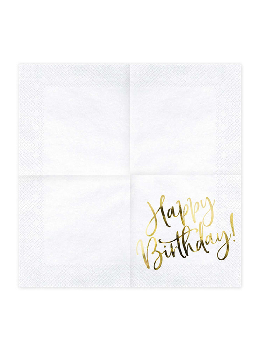 Happy Birthday 20 Pack Gold Lunch Napkins - Unfolded Image