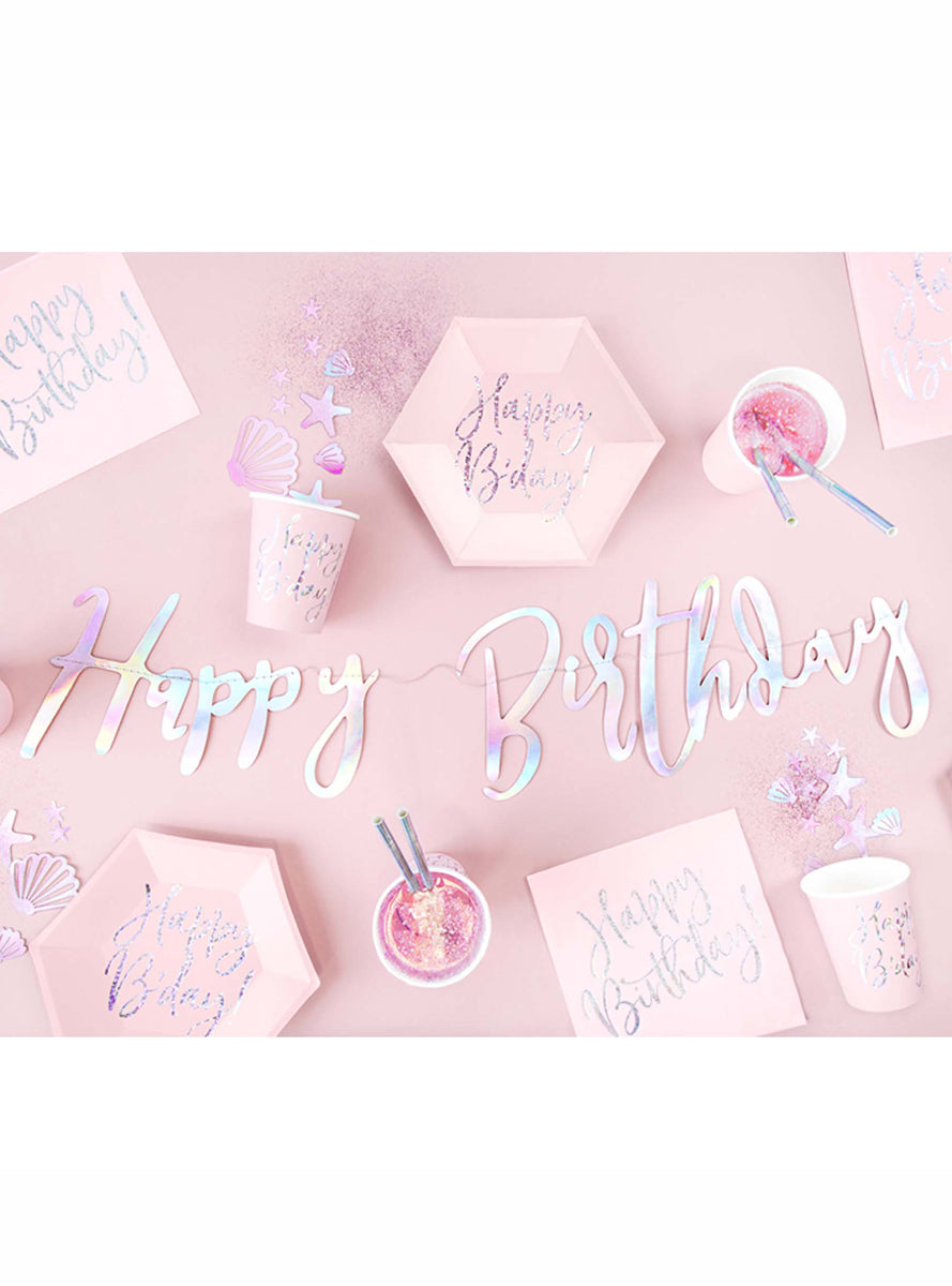 Happy Birthday 20 Pack Pink and Silver Lunch Napkins - Lifestyle Image 1