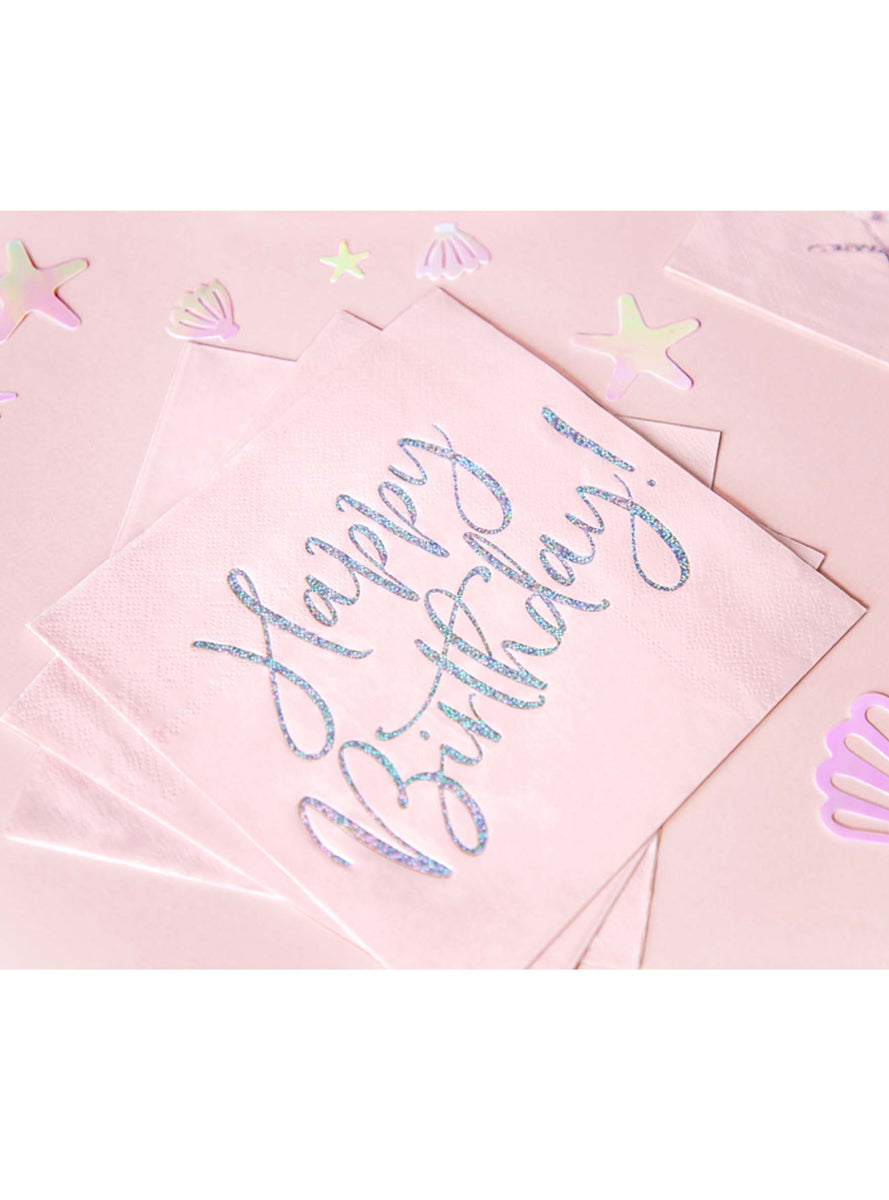 Happy Birthday 20 Pack Pink and Silver Lunch Napkins - Lifestyle Image 2