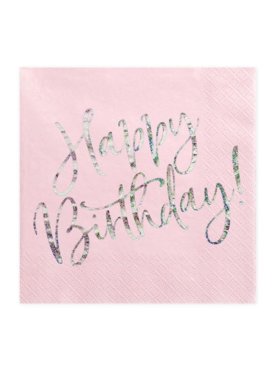 Happy Birthday 20 Pack Pink and Silver Lunch Napkins - Main Image