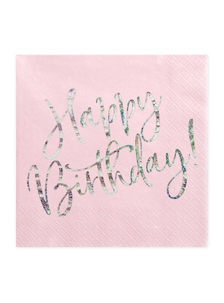 Happy Birthday 20 Pack Pink and Silver Lunch Napkins - Main Image
