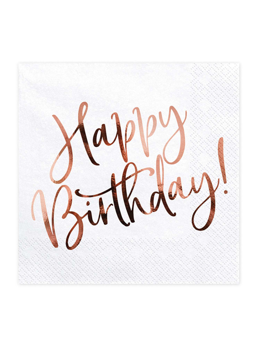 Happy Birthday 20 Pack Rose Gold Lunch Napkins - Main Image