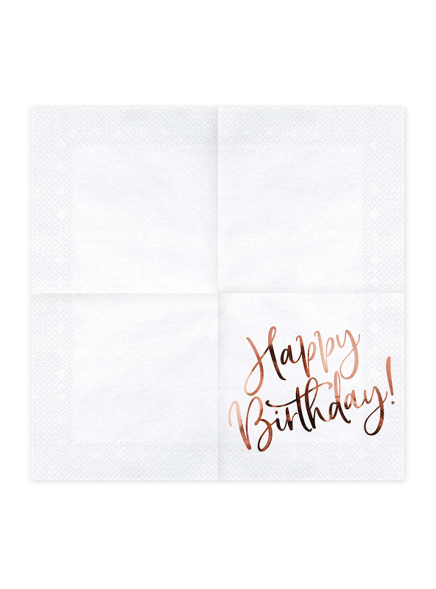 Happy Birthday 20 Pack Rose Gold Lunch Napkins - Unfolded Image