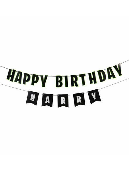 Happy Birthday 220cm Customisable Green and Black Banner - Main Image
