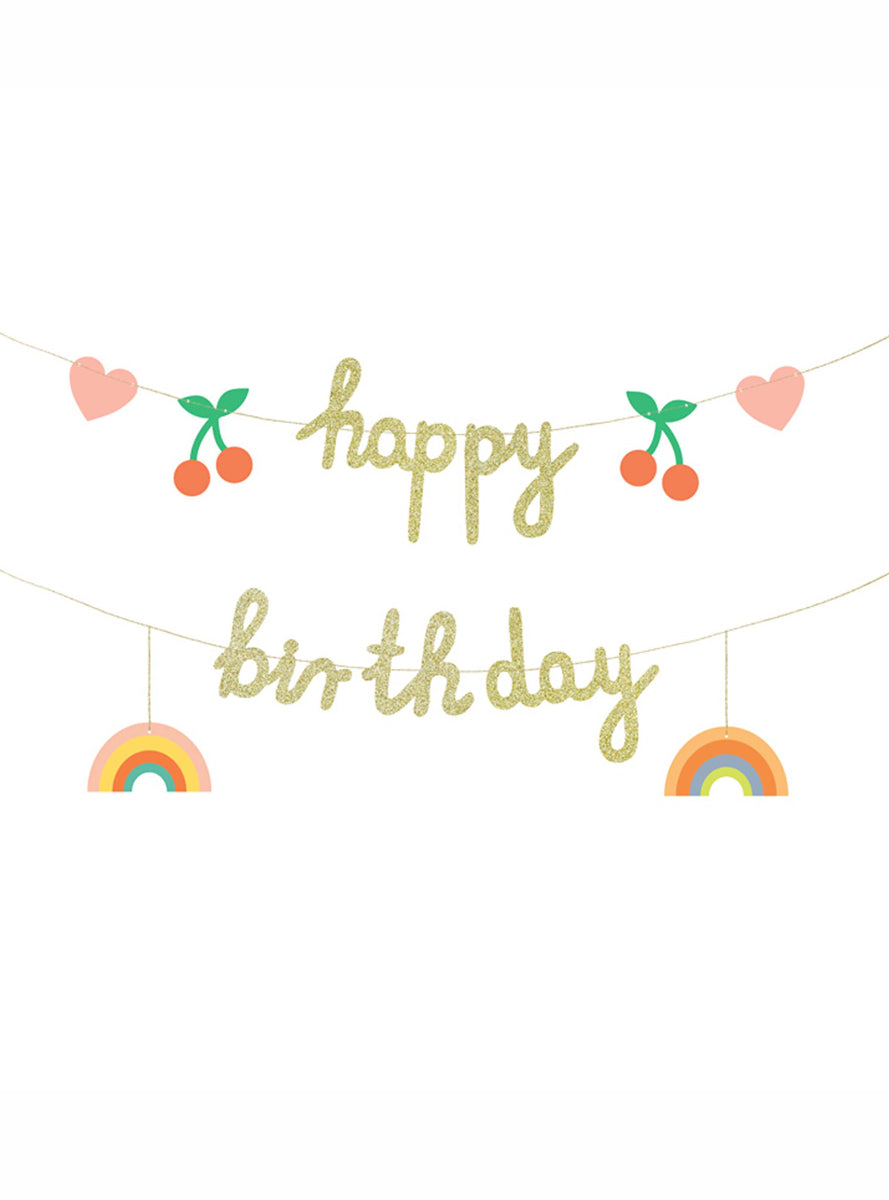 Happy Birthday 2m Long Rainbow and Cherries Party Banner - Main Image