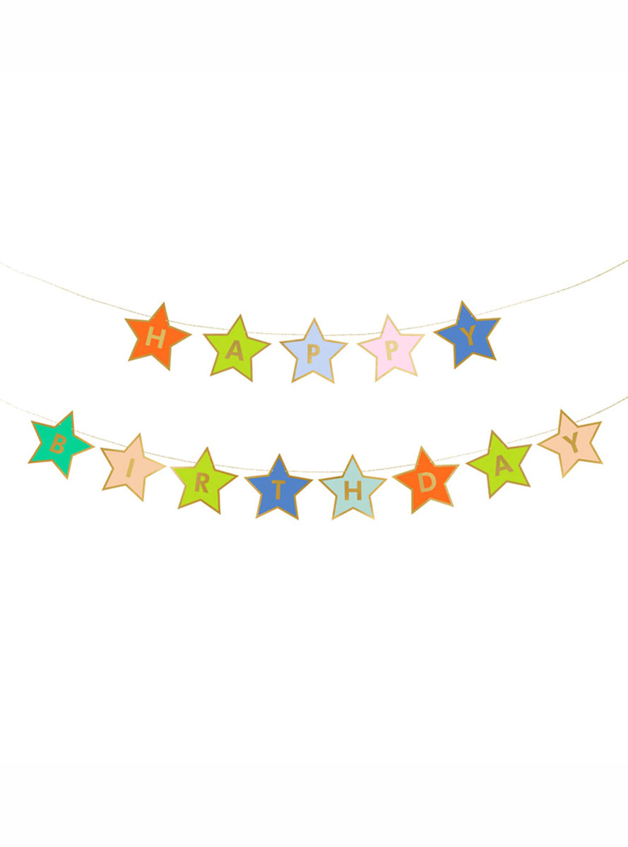 Happy Birthday 3m Long Rainbow Star Party Banner - Main Image
