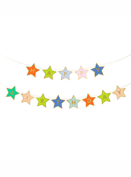 Happy Birthday 3m Long Rainbow Star Party Banner - Main Image