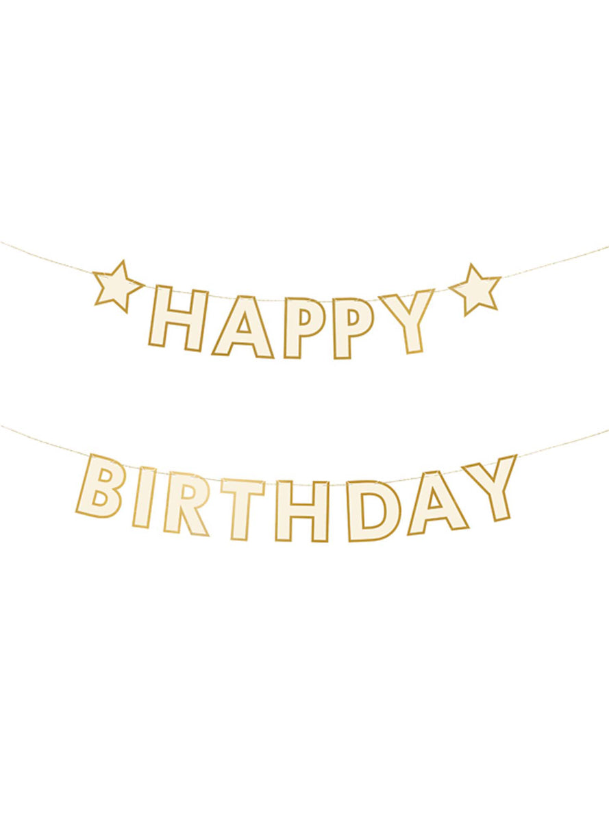 Happy Birthday 3m Long White and Gold Party Banner - Main Image