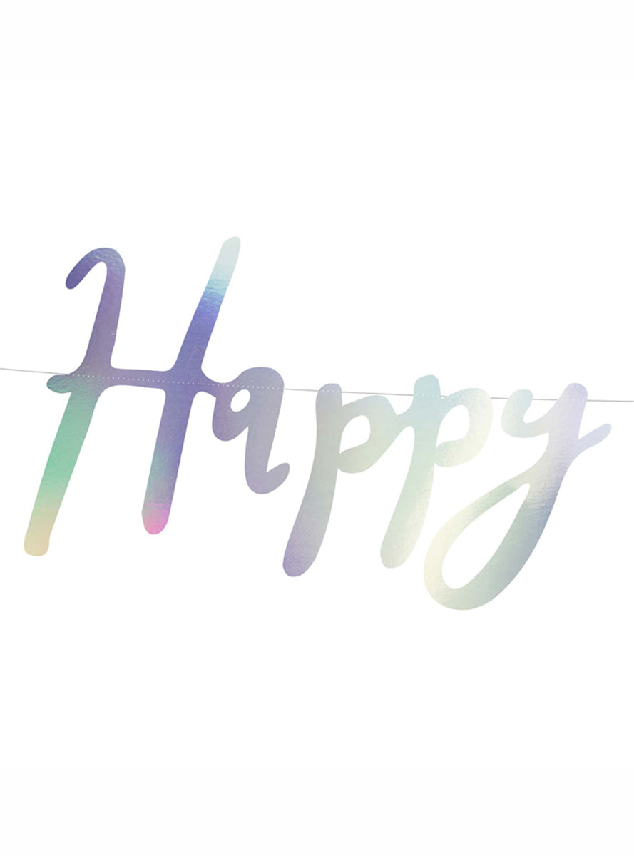 Happy Birthday 62cm Iridescent Rainbow Script Party Banner - Close Image