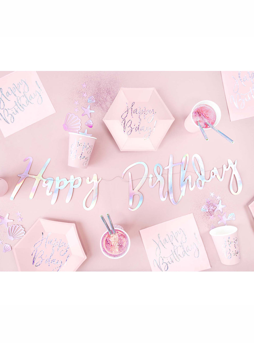 Happy Birthday 62cm Iridescent Rainbow Script Party Banner - Lifestyle Image 3