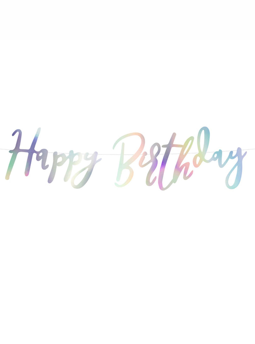 Happy Birthday 62cm Iridescent Rainbow Script Party Banner - Main Image