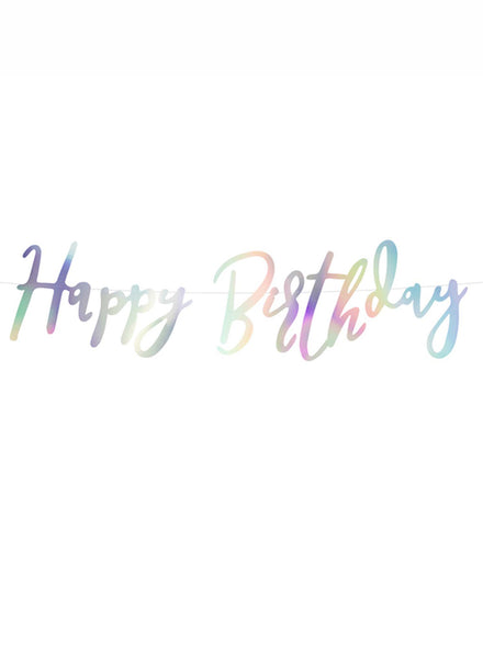 Happy Birthday 62cm Iridescent Rainbow Script Party Banner - Main Image