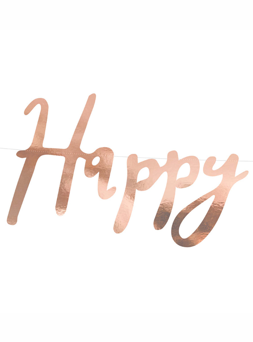 Happy Birthday 62cm Rose Gold Script Party Banner - Close Image