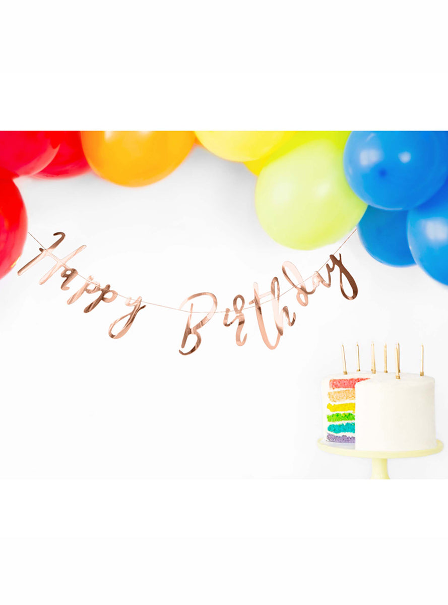 Happy Birthday 62cm Rose Gold Script Party Banner - Lifestyle Image 1