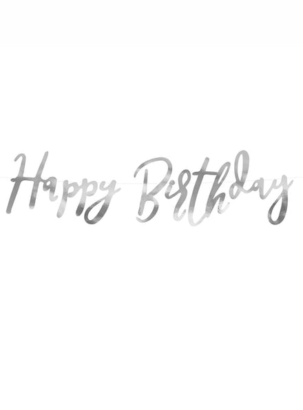 Happy Birthday 62cm Silver Script Party Banner - Main Image