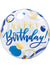 Image of Happy Birthday Blue And Gold Dots 55cm Clear Bubble Balloon