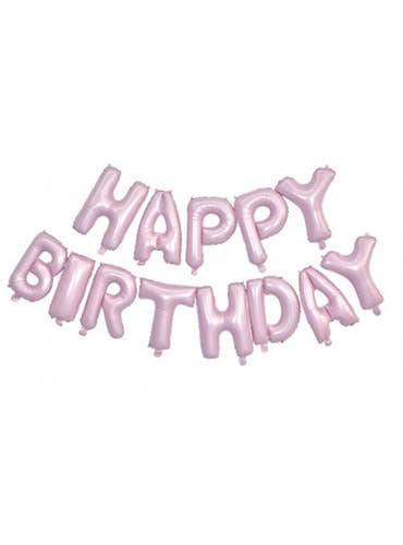 Image of Happy Birthday Matte Pink Script 35cm Air Fill Foil Balloon Banner