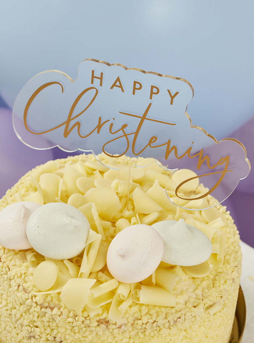Happy Christening 16cm Gold Acrylic Cake Topper - Lifestyle Image 2