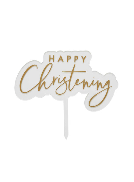 Happy Christening 16cm Gold Acrylic Cake Topper - Main Image