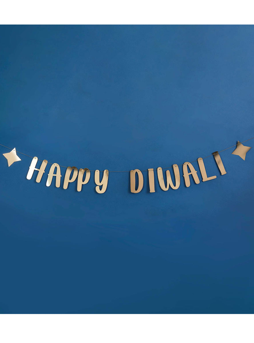 Happy Diwali 2m Long Gold Card Banner - Lifestyle Image