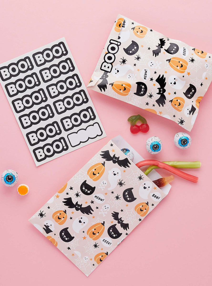 Happy Halloween 12 Pack Trick or Treat Bags with Sticker Sheet - Lifestyle Image 1