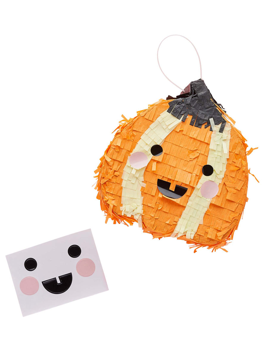 Happy Halloween 20cm Orange Pumpkin Pinata with Face Stickers - Main Image