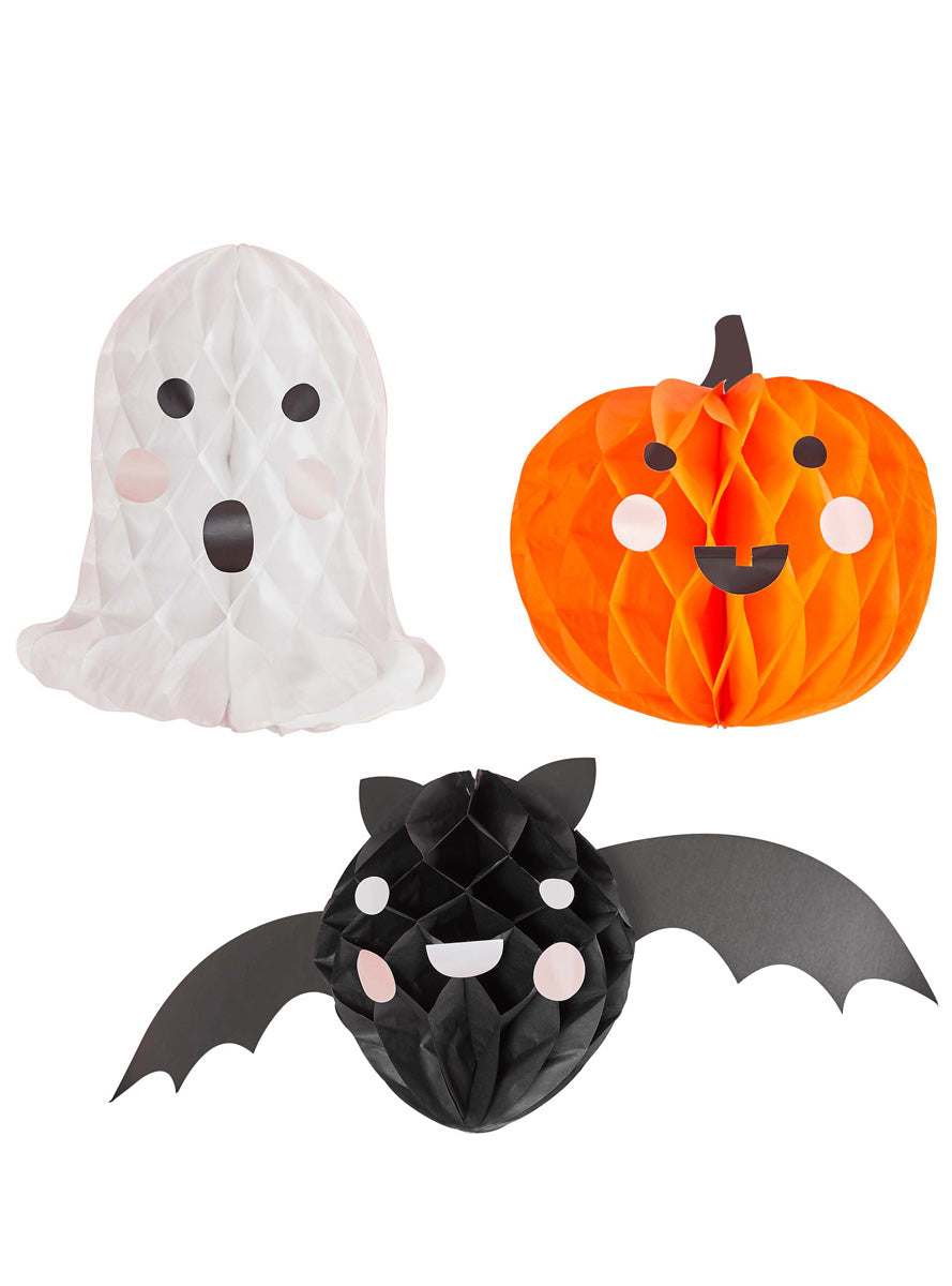 Happy Halloween 3 Pack Hanging Character Honeycomb Decorations - Main Image