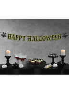 Image of Happy Halloween Party Banner with Bats
