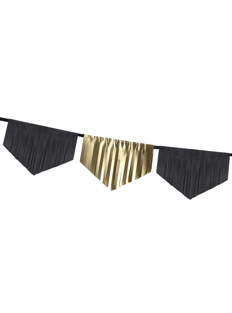 Happy New Year 3m Black and Gold Fringed Banner – Close Image