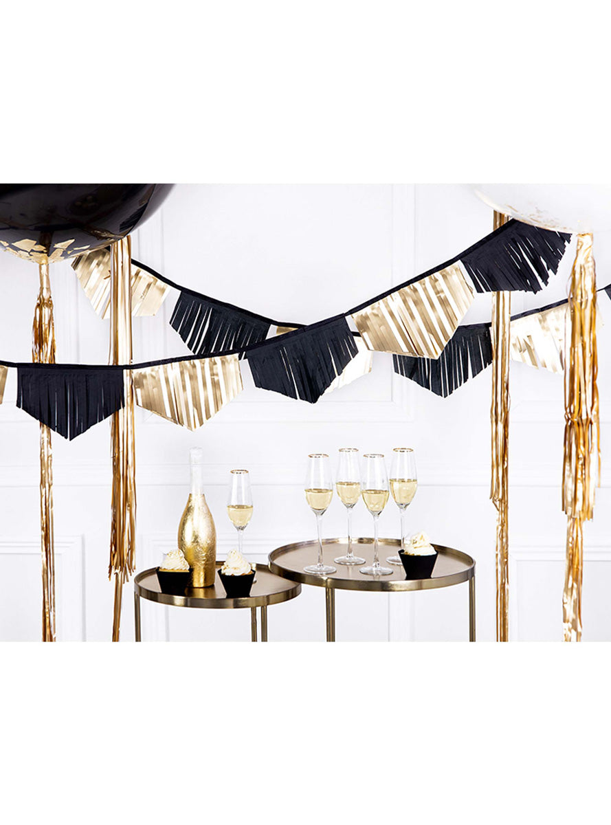 Happy New Year 3m Black and Gold Fringed Banner – Lifestyle Image