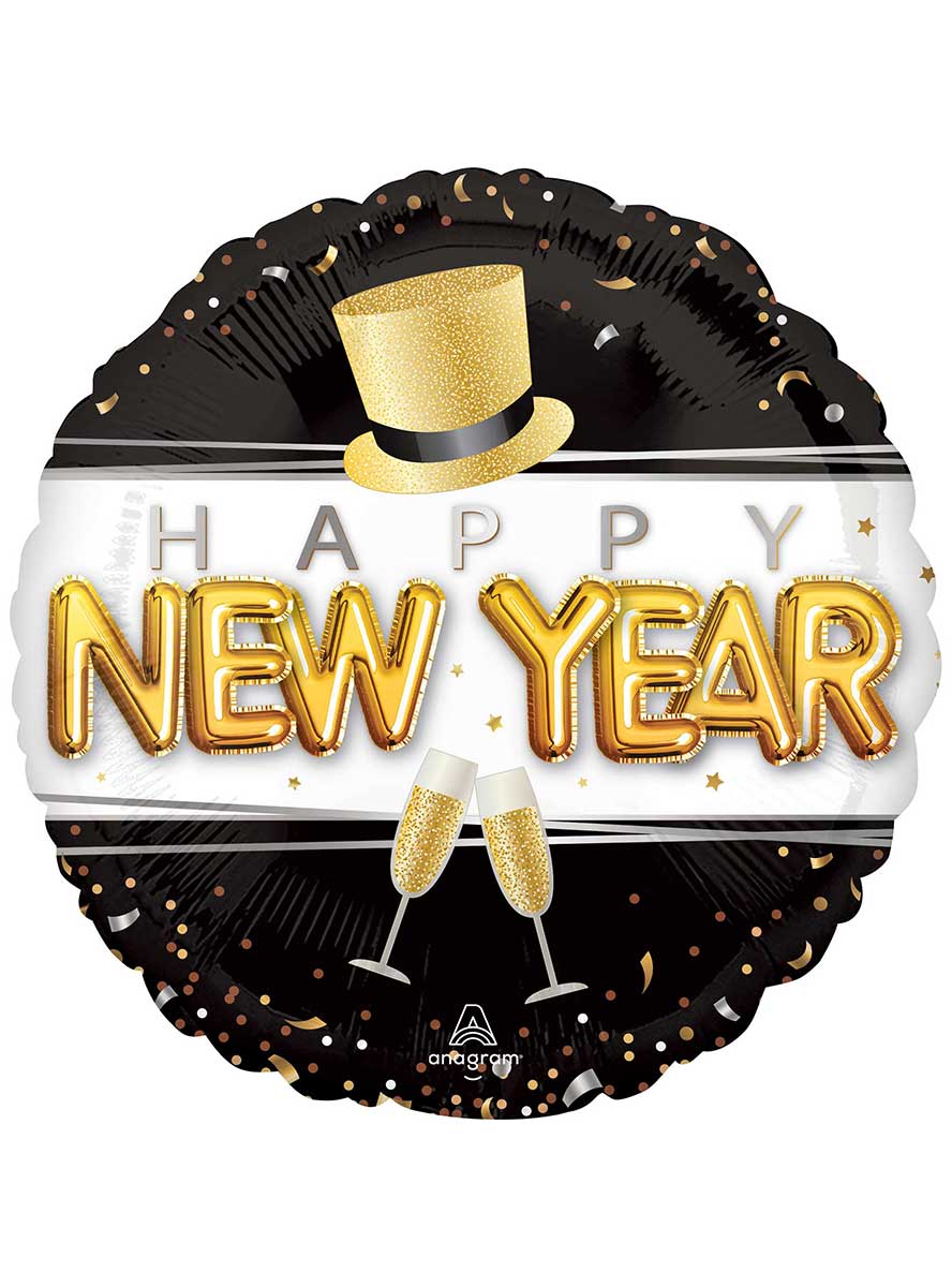 Blue And Gold Cheers 45cm Happy New Year Round Self Sealing Balloon