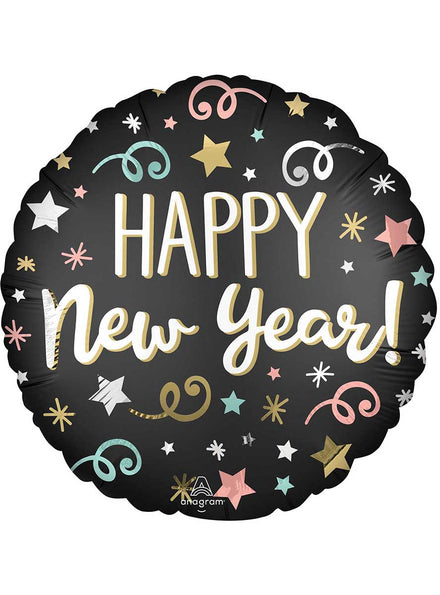 Confetti Print Round Happy New Year Self Sealing Foil Balloon