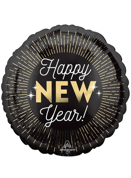 Midnight Glam Black And Gold 45cm Round Happy New Year Foil Balloon