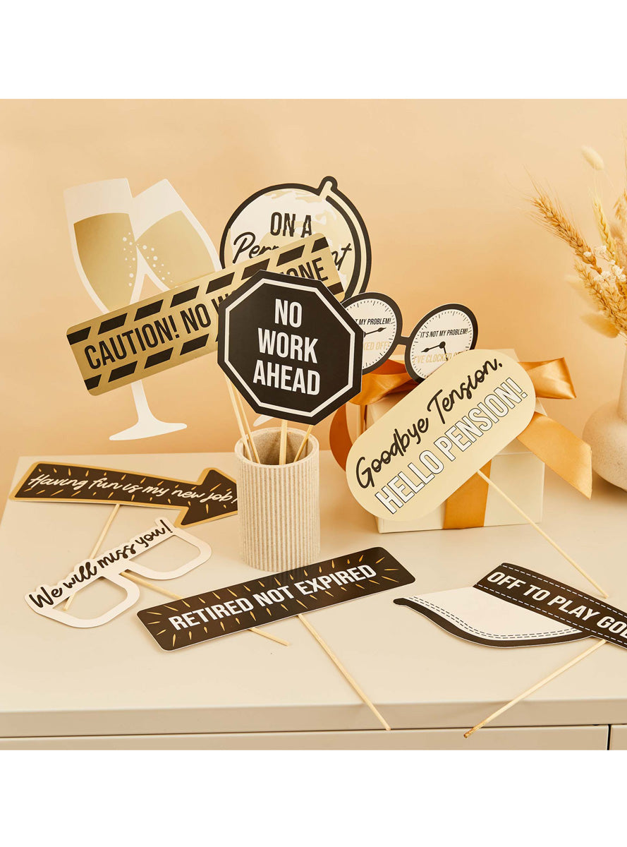 Happy Retirement 10 Pack Photo Props - Lifestyle Image