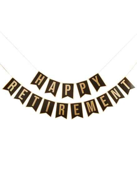 Happy Retirement 220cm Long Black and Gold Banner - Main Image