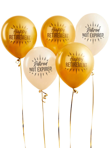 Happy Retirement 5 Pack 30cm White and Gold Latex Balloons - Main Image