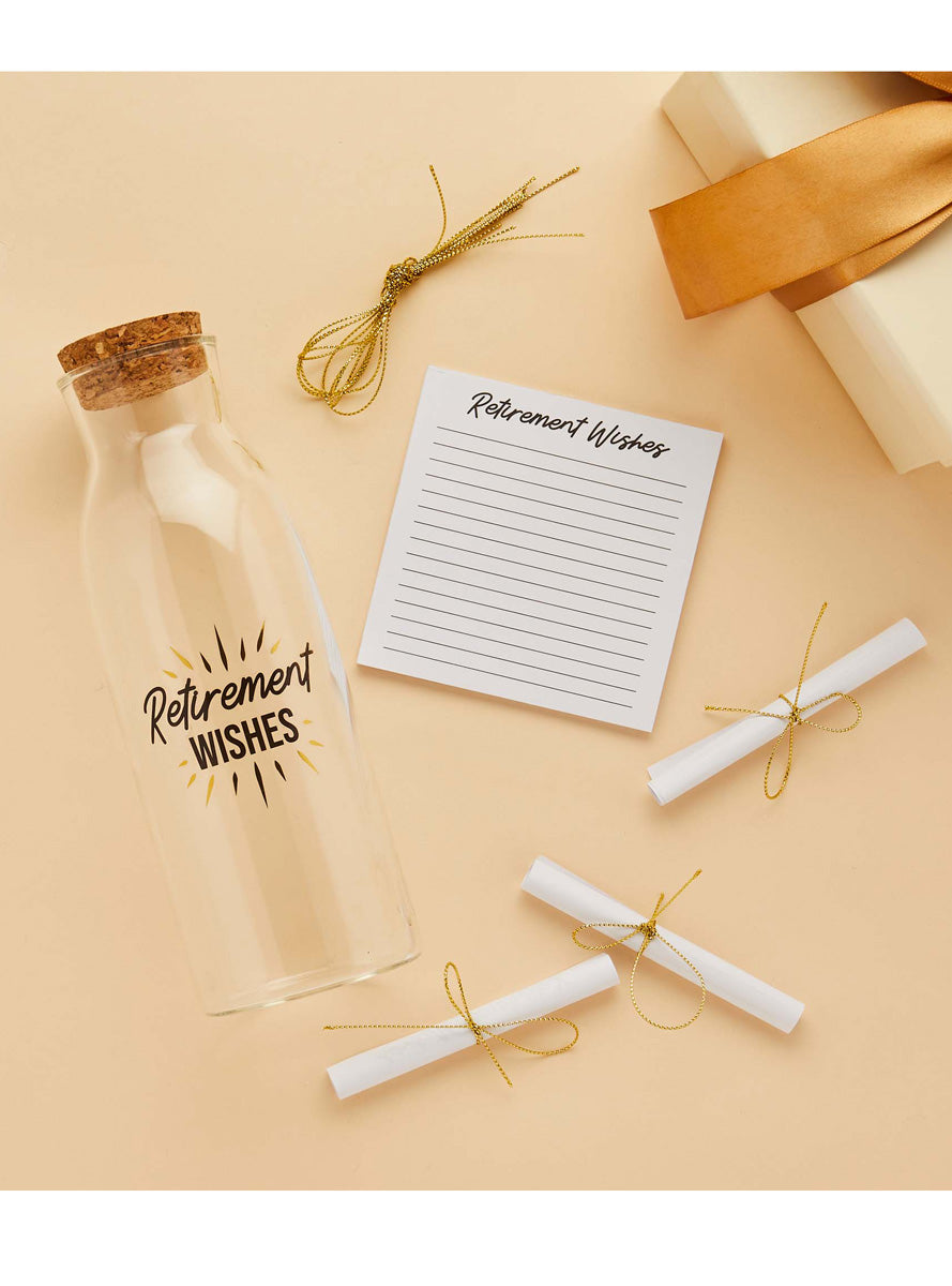 Happy Retirement Glass Bottle and Wishes Set - Lifestyle Image 2