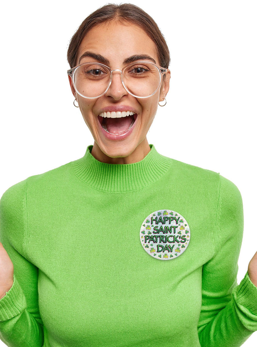 Happy St Patricks Day Holographic Badge - Lifestyle Image