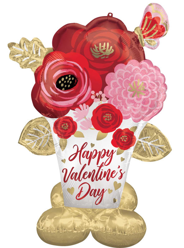 Happy Valentines Day Flowers 134cm Air Fill Standing Arloonz Balloon - Main Image