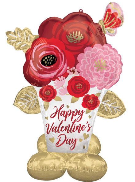 Happy Valentines Day Flowers 134cm Air Fill Standing Arloonz Balloon - Main Image