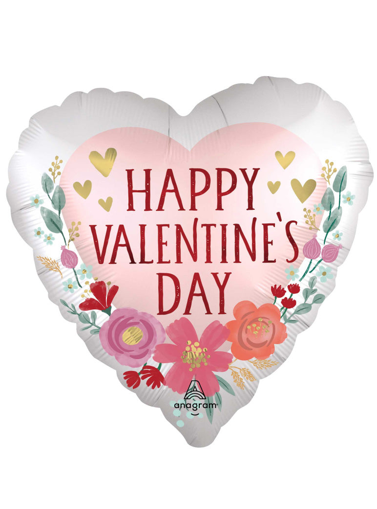 Happy Valentines Day Romantic Flowers 45cm Heart Shaped Foil Balloon - Main Image
