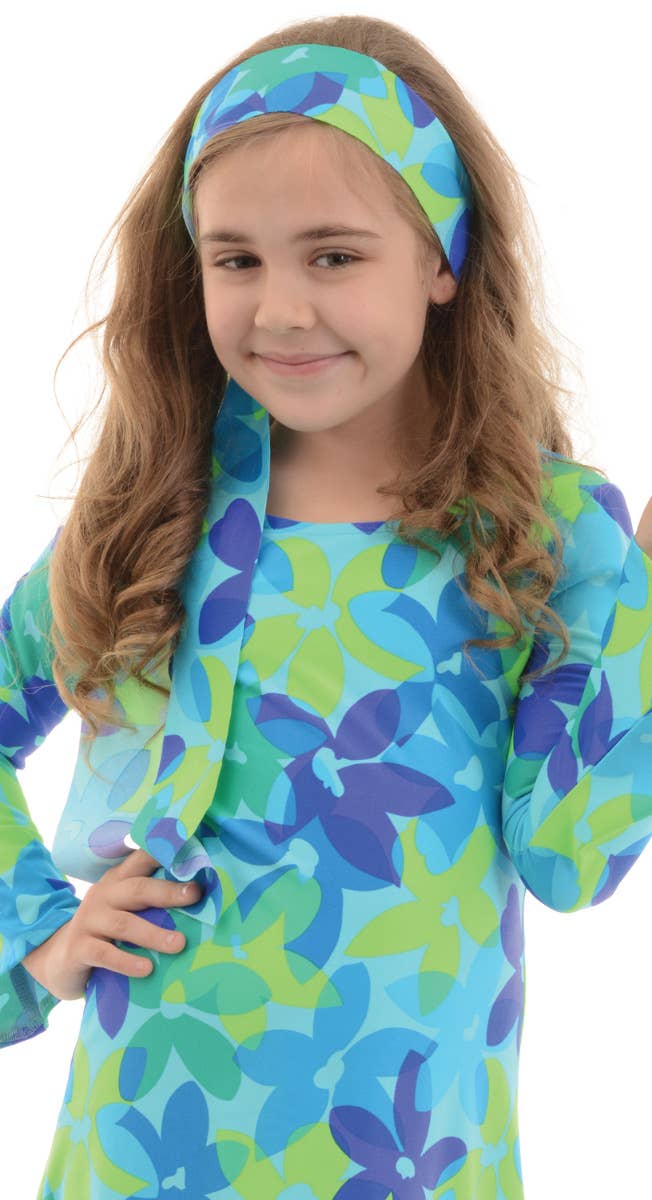 Girls Blue Green Floral Hippie  Costume Dress - Zoom Image
